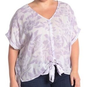 Susina Floral Top White Purple Tie Front NWT
